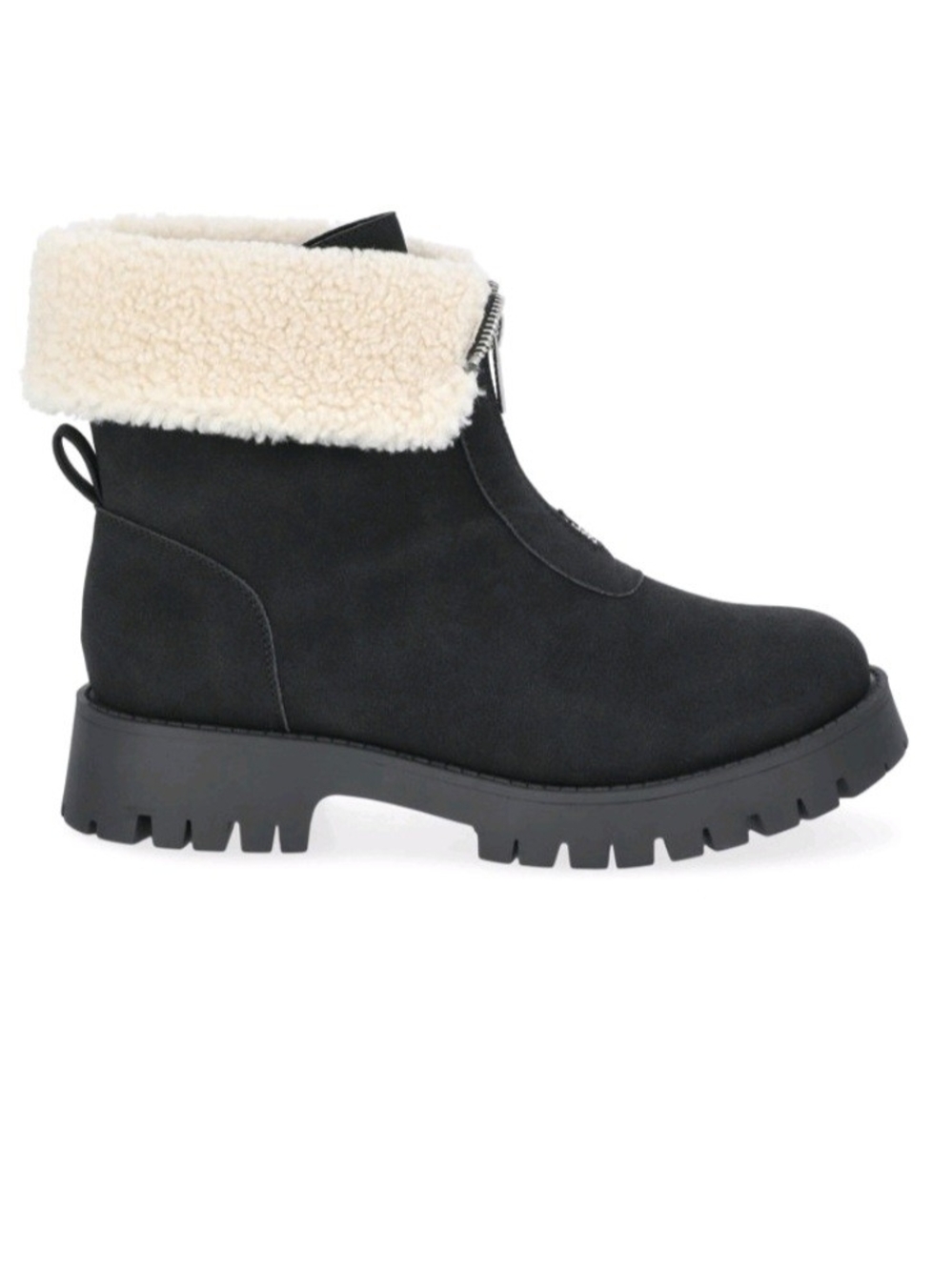 NWT Fold Over Fleece Lined Zip Ankle Boots Size 6 Black Chunky Heel Whimsigoth